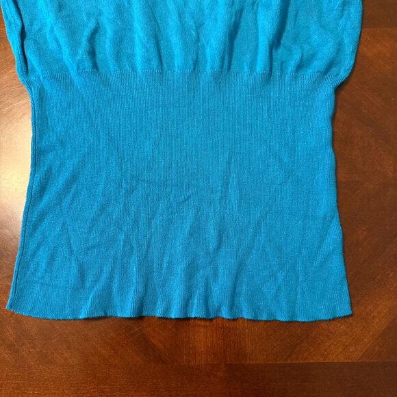 Express Design Studio Blue Puff Sleeve Mock Neck Sweater Top L Y2K Retro Ribbed - Picture 8 of 9